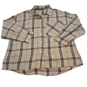 SHEIN tan/camel plaid flannel button down layering shirt